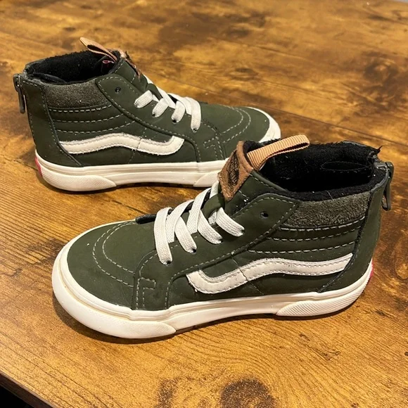 VANS Toddlers Sk8-Hi Zip Mte-1 Sneakers Cold Weather Green White Unisex Pull On - Picture 6 of 11